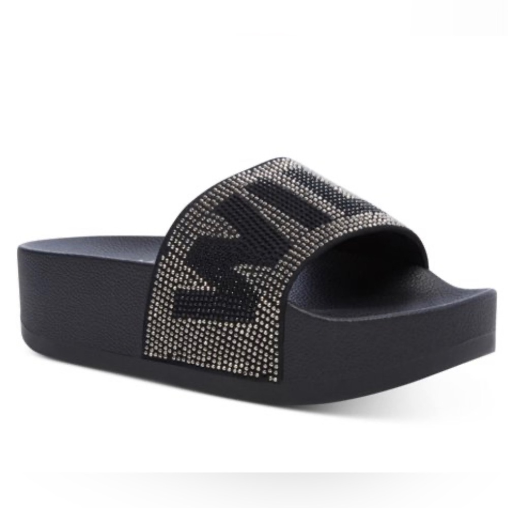 Wild pair women’s black logo cushioned rhinestone caroletta sandals